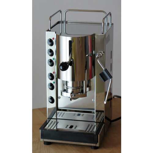 o: Pinocchio CV new - Schwarz-Edelstahl - Volumetrico plus Elektronik-Paket - Padhalter - Tassengestell aus Plexiglas - Kaffee und Dampf - Spinel