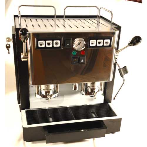 d: MiniMini Lux 2CAV - Schwarz-Edelstahl - XL - Volumetrico - 2 * Kaffee, Heisswasser und Dampf - Spinel