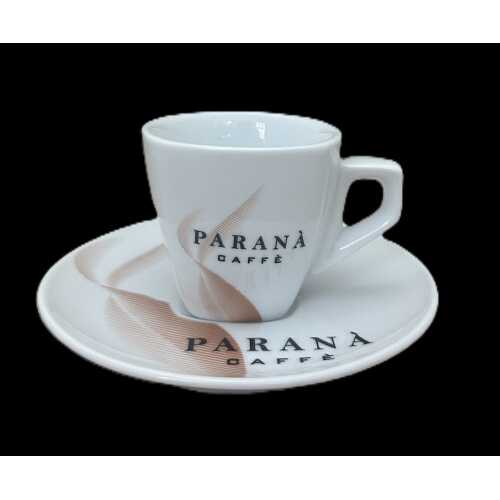 Espresso Tasse mit rötlich-braunen Details mit Unterteller weiß von Parana - Parana srl