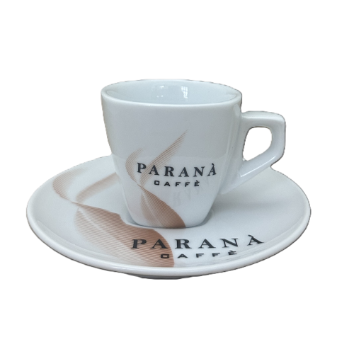 Espresso Tasse mit rötlich-braunen Details mit Unterteller weiß von Parana - Parana srl