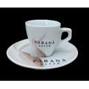 Espresso Tasse mit rötlich-braunen Details mit Unterteller weiß von Parana - Parana srl