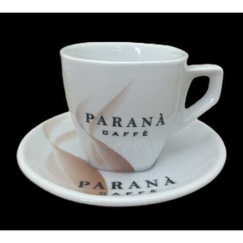 Cappuccino Tasse mit rötlich-braunen Details mit Unterteller weiß von Parana - Parana srl