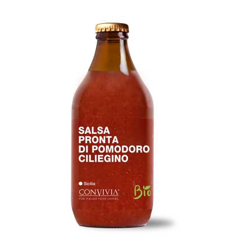 Fertige Kirsch-Tomatensauce - Bio, Gluten-Frei und Veganes Produkt - Salsa pronta di pomodoro ciliegino - 330 gr - Convivia Sicilia - MHD 07-09-2023