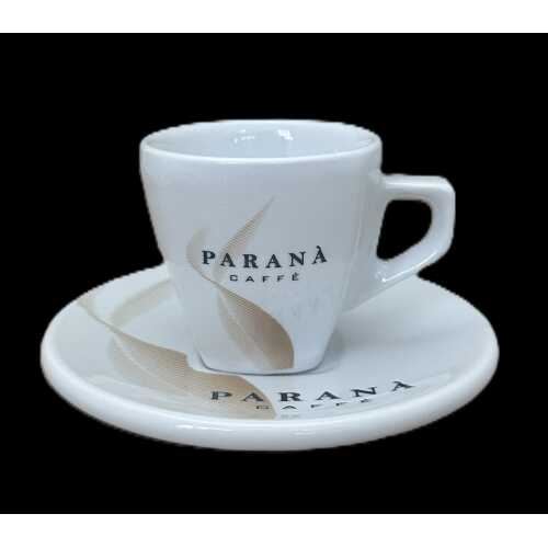 Espresso Tasse mit hellbraunen Deatils mit Unterteller weiß von Caffe Parana - Parana srl