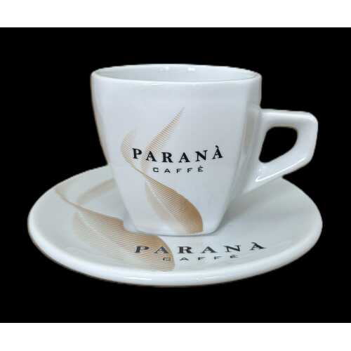 Cappuccino Tasse mit hellbraunen Details mit Unterteller weiß von Parana - Parana srl