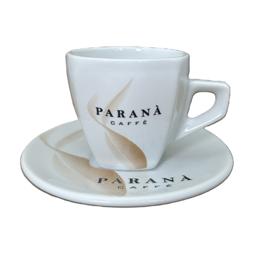 Cappuccino Tasse mit hellbraunen Details mit Unterteller weiß von Parana - Parana srl